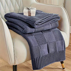 1pc Knit Throw Blanket, White Checkered Throw Blanket For Couch, Soft Cozy Warm Knitted Throw Blanket For Bed Sofa Lootquake LLC