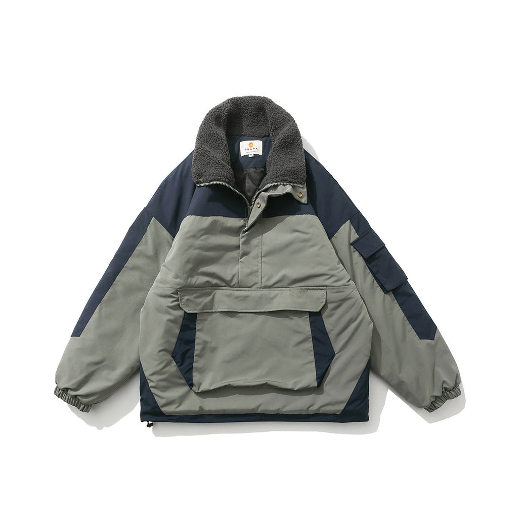 Color-blocking Pocket Pullover Cotton American Retro Men's Cotton Coat Pi-Mart