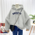 Ladies Sweatshirt Casual Hooded Large Pocket Print Letter Long Sleeve Top Pi-Mart