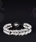 999 Sterling Silver Wheat Ear Bracelet For Men's Personalized Fashion Beading Pi-Mart