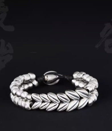 999 Sterling Silver Wheat Ear Bracelet For Men's Personalized Fashion Beading Pi-Mart