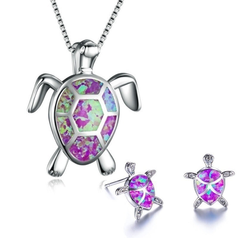 Fashion Turtle Simple Necklace Stud Earrings Set Pi-Mart