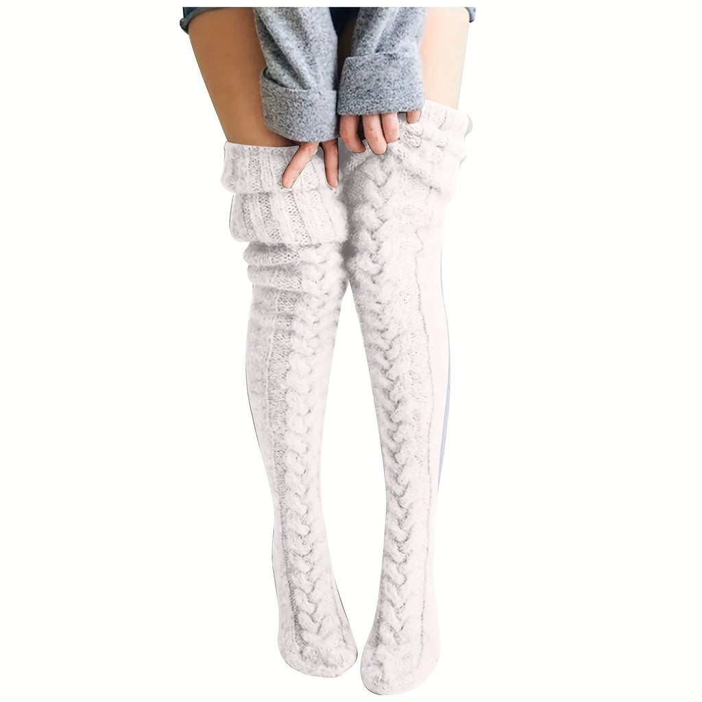 Cozy Knitted Thigh High Socks, Warm & Simple Over The Knee Socks, Women's Stockings & Hosiery Lootquake LLC