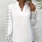 Women's Fashionable New V-neck Lace Patchwork Long Sleeved Top Shirt - SJB-DIAMOND ELITES
