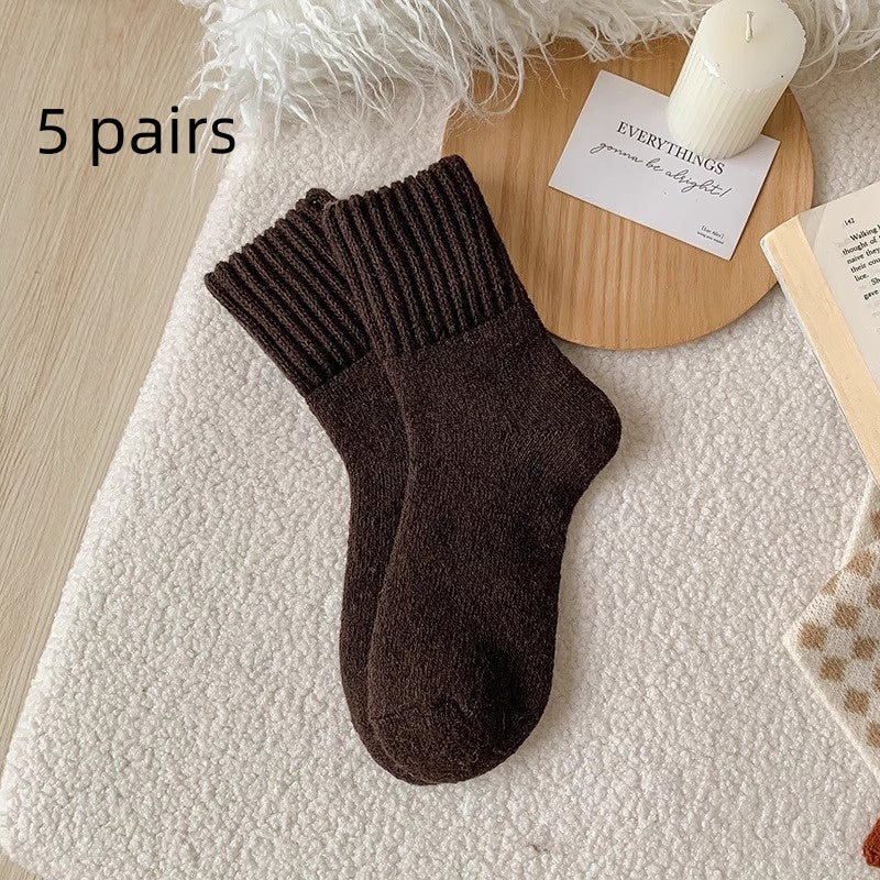 Ins Knitted Socks Winter Warm Thickened Solid Loop Socks High Ribbed Sweat-absorbent Floor Sock Pi-Mart