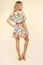 Tropical Floral Romper | Tied Waist Summer Jumpsuit | Femstylo