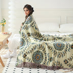 1pc Cotton Multi-layer Gauze Throw Blanket With Tassel Flower And Leaf Pattern Sofa Towel Blanket Air Conditioning Blanket Summer Cooling Quilt Towel Double-sided Available Multi-function Blanket, Machine Washed, And Reusable Lootquake LLC