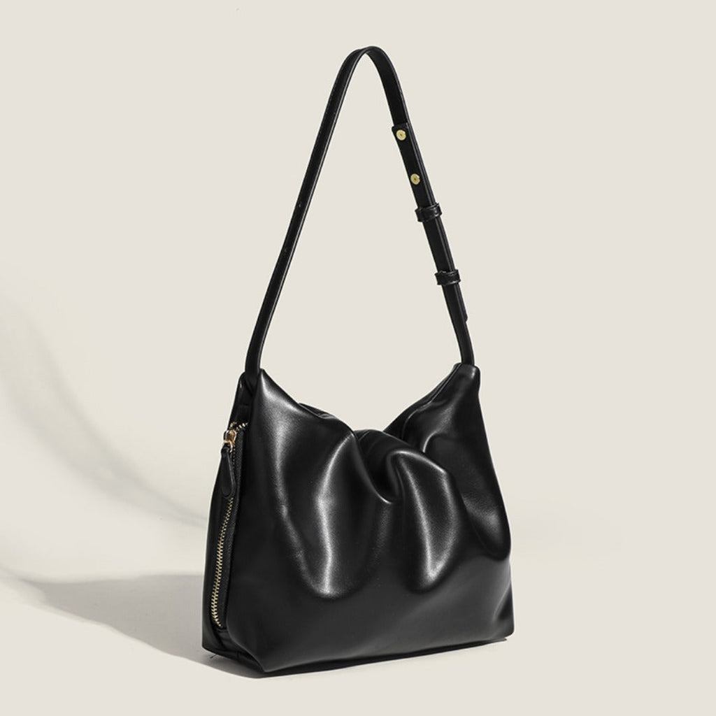 Simple soft leather pleated armpit bag, women's design side zipper solid color shoulder bag, hobo bag for women - SJB-DIAMOND ELITES