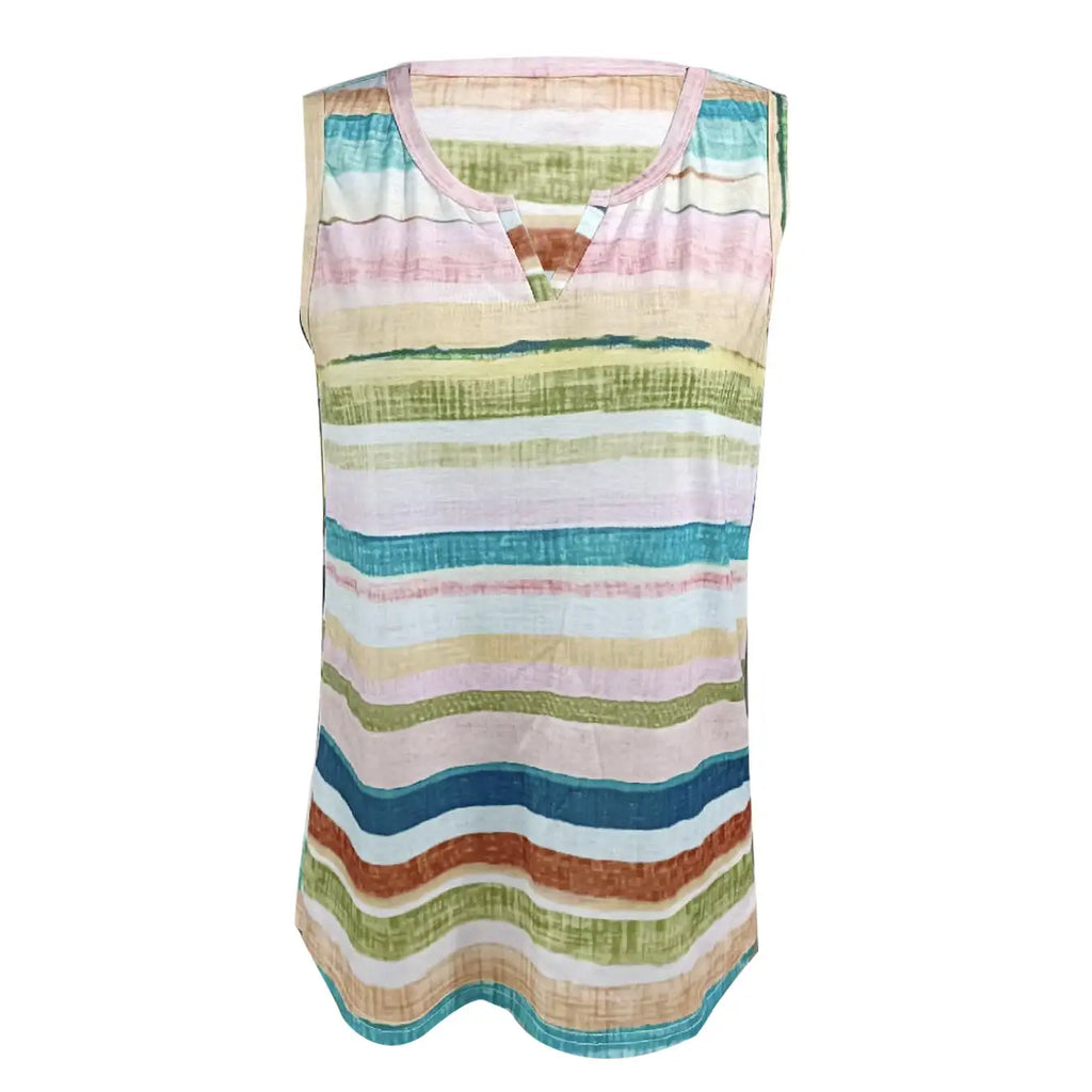 Ladies' V-neck Tie Dye Sleeveless Rainbow Colored Striped Print Proud Moon Tank Top Vest