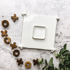 Ceramic Tic Tac Toe Game Faux Bamboo Board With Acacia Wood Pieces, Decor