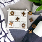 Ceramic Tic Tac Toe Game Faux Bamboo Board With Acacia Wood Pieces, Decor