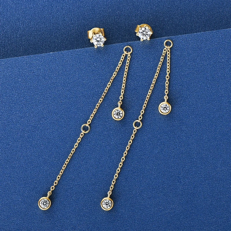 Certified Moissanite Tassel Stud Earrings 925 Sterling Silver Chain Pendant BandsCo Straps