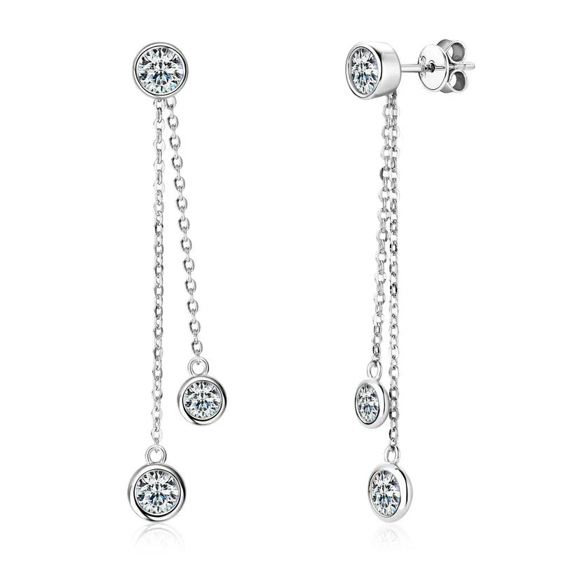 Certified Moissanite Tassel Stud Earrings 925 Sterling Silver Chain Pendant BandsCo Straps