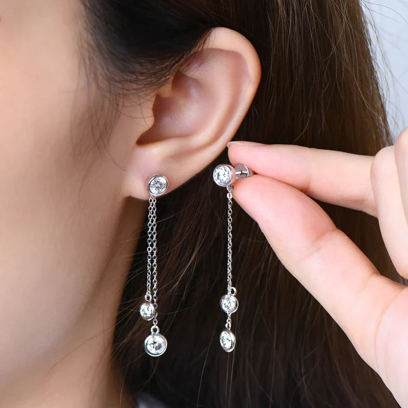 Certified Moissanite Tassel Stud Earrings 925 Sterling Silver Chain Pendant BandsCo Straps