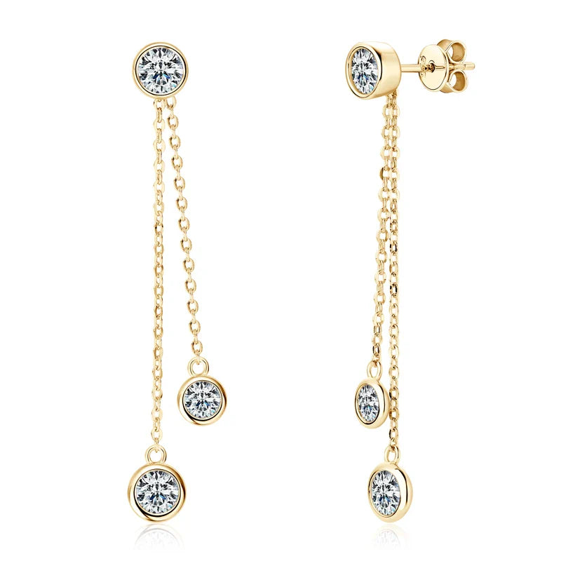 Certified Moissanite Tassel Stud Earrings 925 Sterling Silver Chain Pendant BandsCo Straps