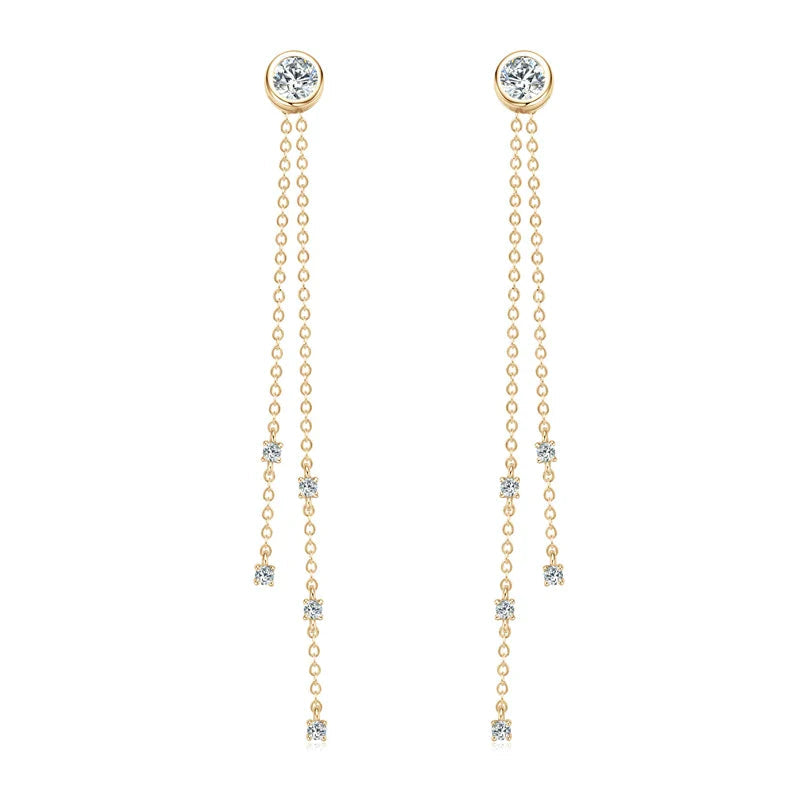 Certified Moissanite Tassel Stud Earrings 925 Sterling Silver Chain Pendant BandsCo Straps