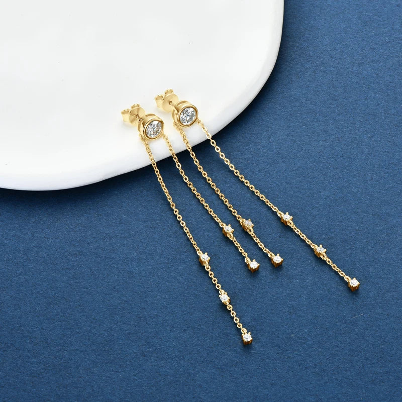 Certified Moissanite Tassel Stud Earrings 925 Sterling Silver Chain Pendant BandsCo Straps