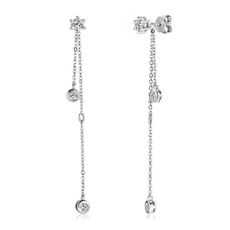 Certified Moissanite Tassel Stud Earrings 925 Sterling Silver Chain Pendant BandsCo Straps