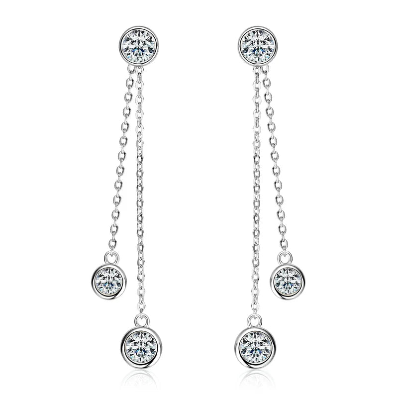 Certified Moissanite Tassel Stud Earrings 925 Sterling Silver Chain Pendant BandsCo Straps