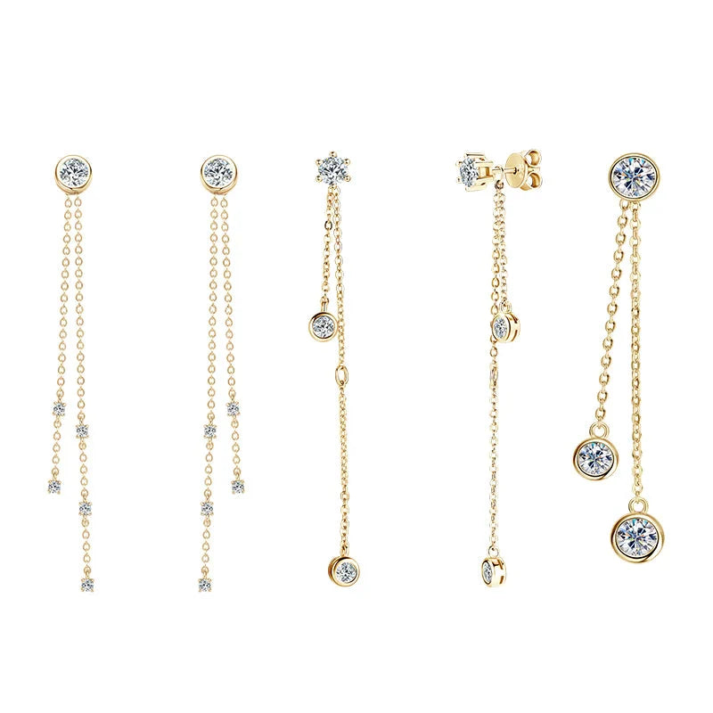 Certified Moissanite Tassel Stud Earrings 925 Sterling Silver Chain Pendant BandsCo Straps