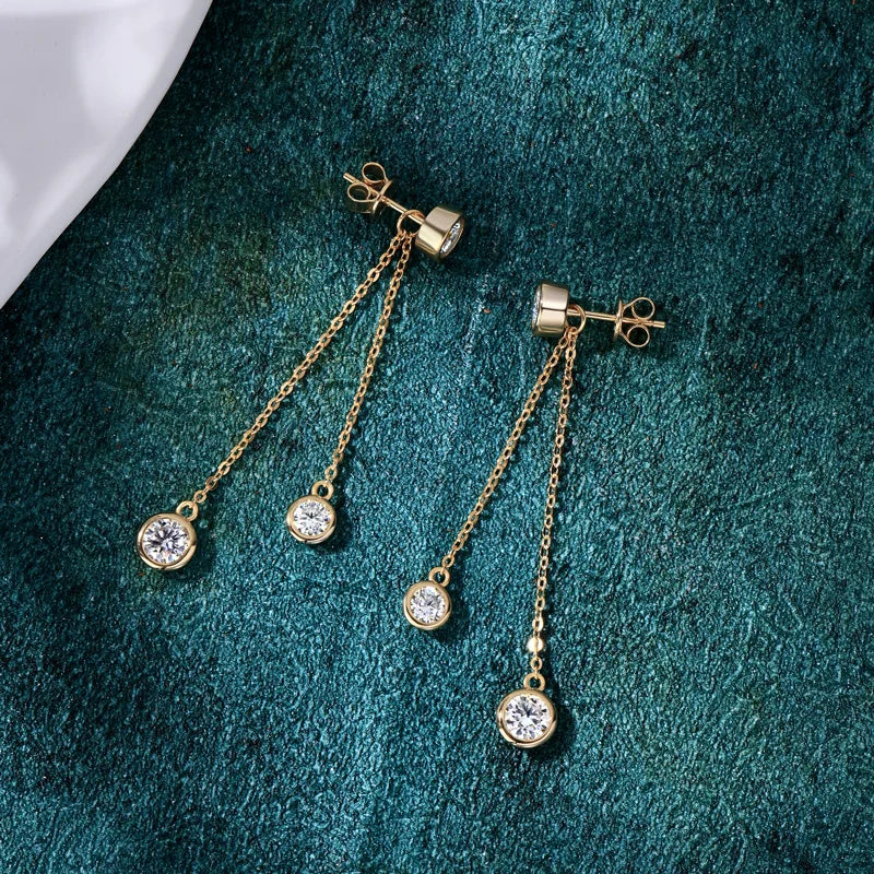 Certified Moissanite Tassel Stud Earrings 925 Sterling Silver Chain Pendant BandsCo Straps