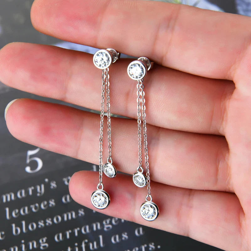 Certified Moissanite Tassel Stud Earrings 925 Sterling Silver Chain Pendant BandsCo Straps