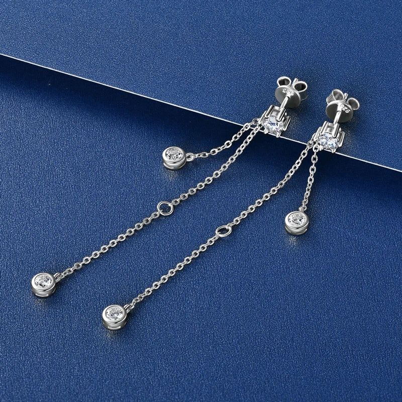 Certified Moissanite Tassel Stud Earrings 925 Sterling Silver Chain Pendant BandsCo Straps