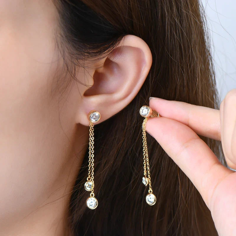 Certified Moissanite Tassel Stud Earrings 925 Sterling Silver Chain Pendant BandsCo Straps