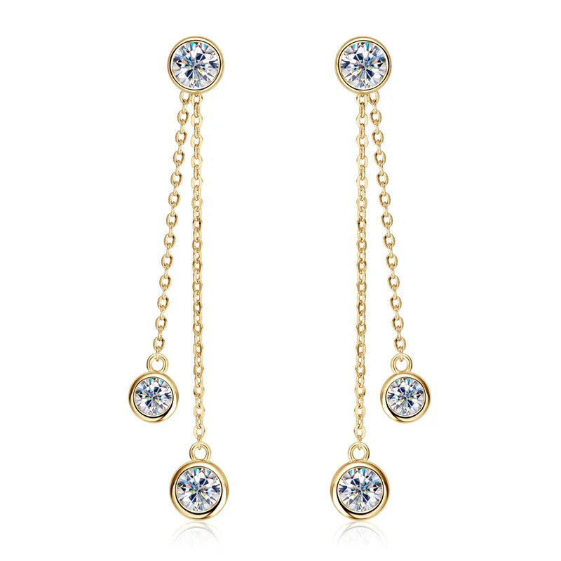 Certified Moissanite Tassel Stud Earrings 925 Sterling Silver Chain Pendant BandsCo Straps