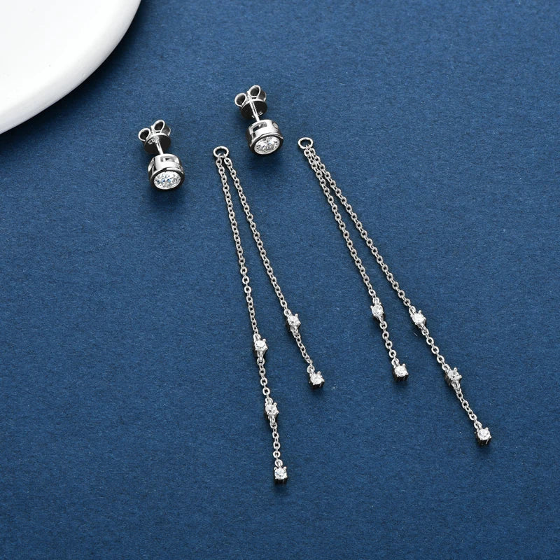 Certified Moissanite Tassel Stud Earrings 925 Sterling Silver Chain Pendant BandsCo Straps