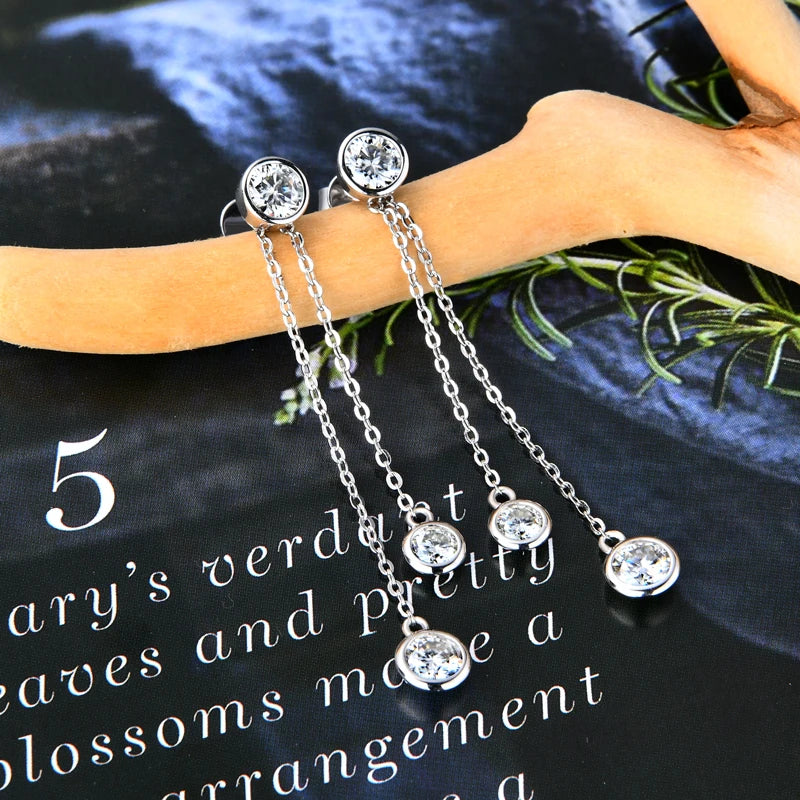Certified Moissanite Tassel Stud Earrings 925 Sterling Silver Chain Pendant BandsCo Straps