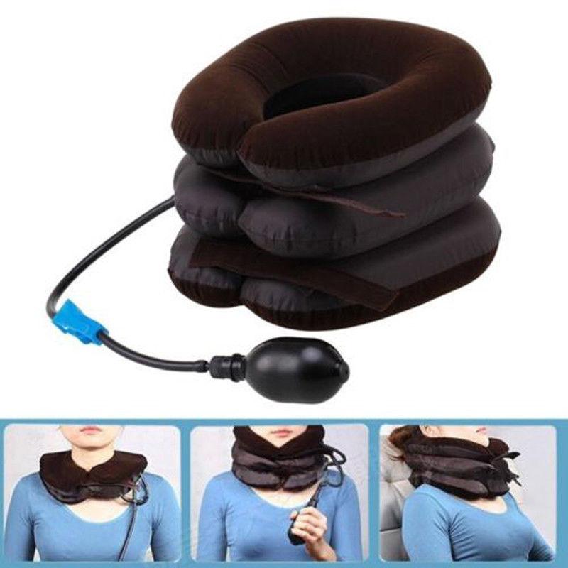 Cervical Neck Traction Device Headache Shoulder Pain Relax Brace Support Pillow Neck Pillow Home Office Travel Pillow 3-layered Air Inflatable Vertebra Auxiliary Tools Neck Support Assistant Pillow Air Adjustable and Inflatable Neck Pillow Comfort Neck Stevvex