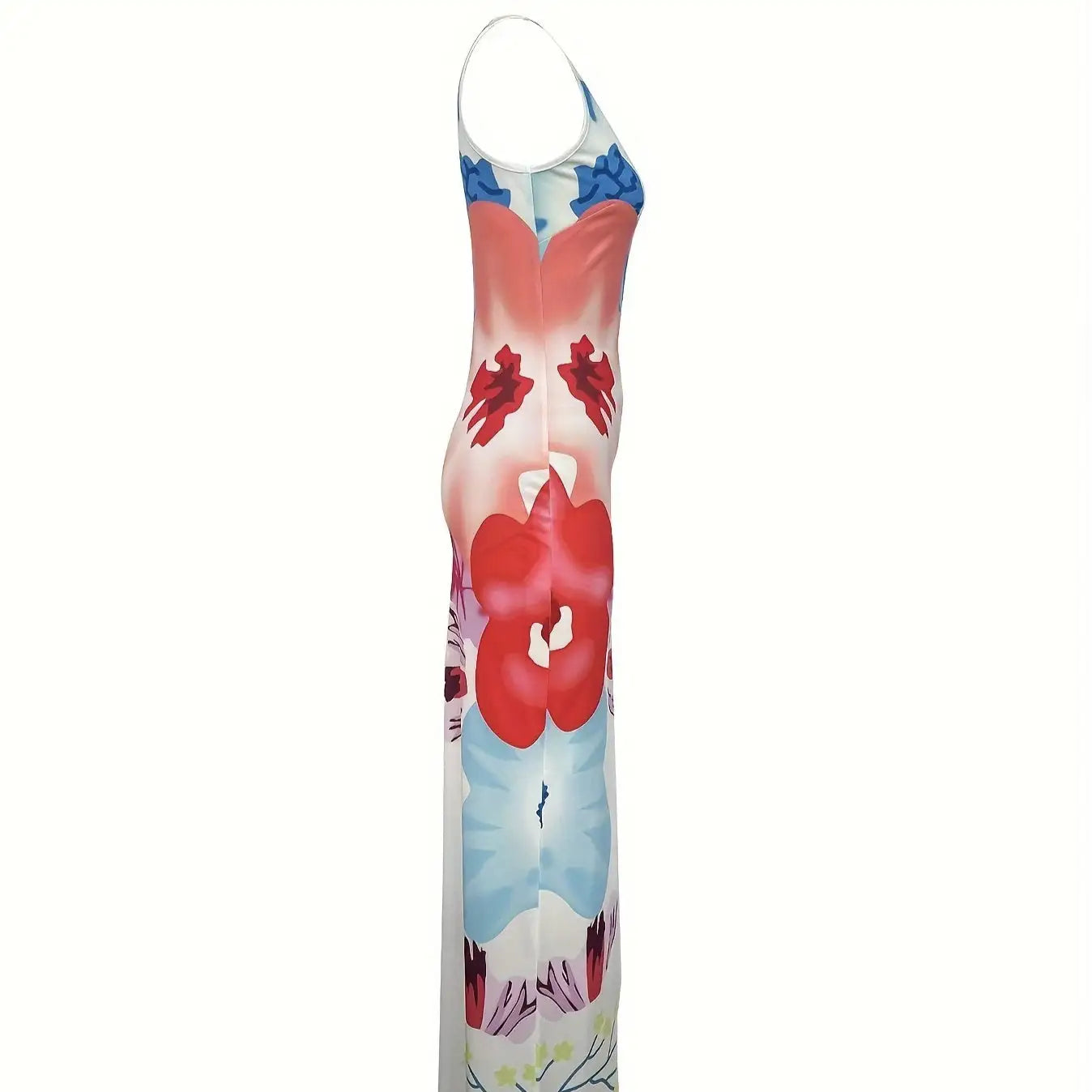 Ladies' V-neck Floral Print Thigh Slit Highlights Figure, Hip Hugging Long Skirt - SJB-DIAMOND ELITES