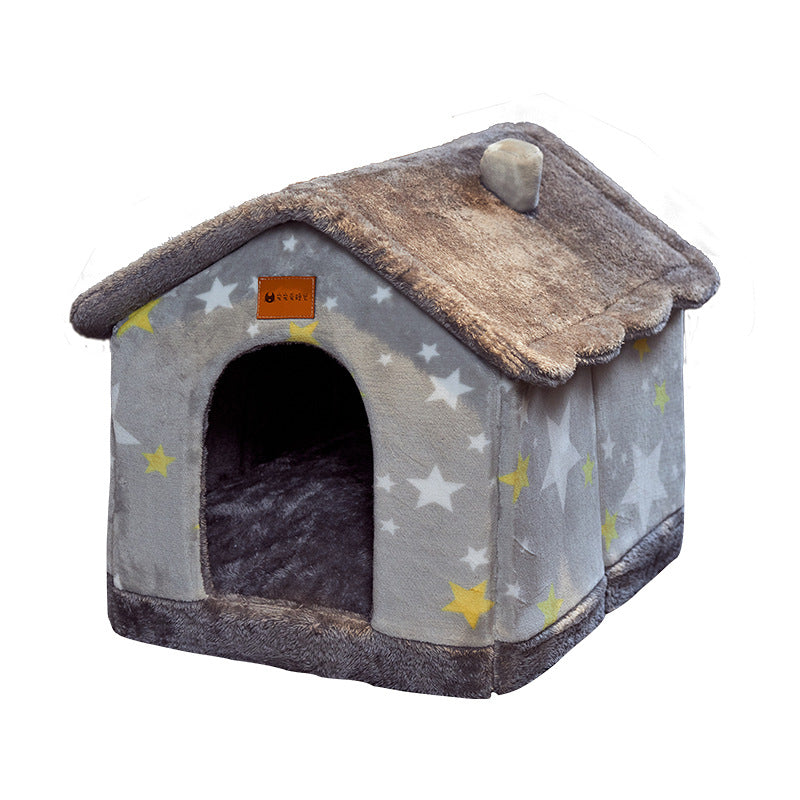 Foldable Dog House Pet Cat Bed Winter Dog Villa Sleep Kennel Removable Nest Warm Enclosed Cave Sofa Pets Supplies Pi-Mart