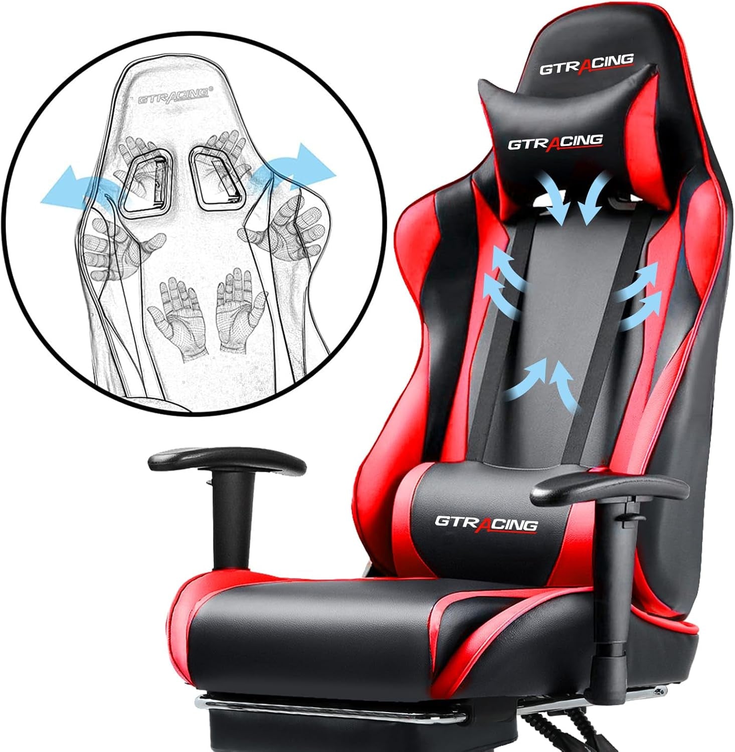Gaming Chair with Footrest, Ergonomic Computer Game Desk Chair, Reclining Gaming Chair Seat Height Adjustment, Swivel Rocker with Headrest and Lumbar (Brickred) Lootquake LLC