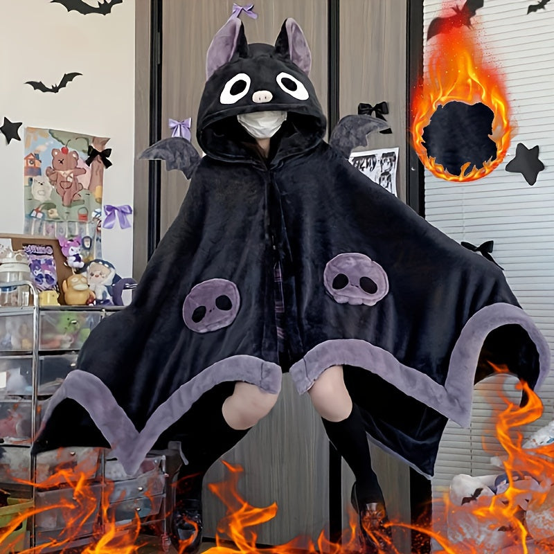 Cozy Bat-Themed Hooded Wearable Blanket with Detachable Nose - Soft Flannel, Machine Washable for Autumn & Winter Lootquake LLC