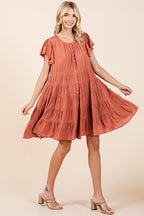 Lace Detail Ruffled Button Down Tiered Dress For Women – Romantic, Fluttering, Trendy, Elegant, Boho, Feminine & Whimsical Style
