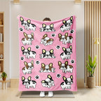 1pc Cute French Bulldog Pattern Flannel Throw Blanket, Modern Polyester Rectangular Blanket For Multiple Use, Traditional Style, Soft & Cozy For Home Decor Lootquake LLC