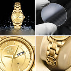 Women's Stainless Steel Watch Black Dial Dual Calendar