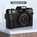 4K Digital Camera for Photography Auto-Focus 56MP Vlogging Camera, Support 16X Digital Zoom 3 Inch 180° Flip Screen, Comes with 52mm Wide Angle & Macro Lens and 32G Memory Card a 1500mAH Battery Lootquake LLC