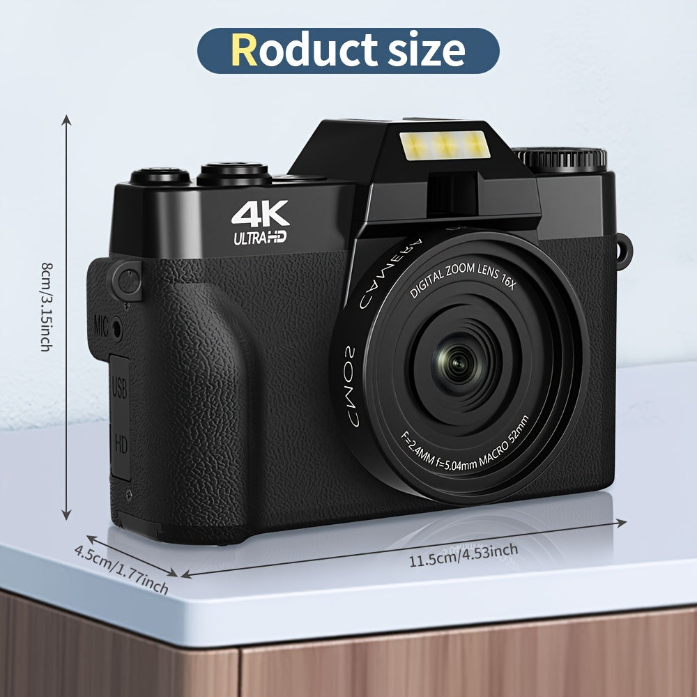 4K Digital Camera for Photography Auto-Focus 56MP Vlogging Camera, Support 16X Digital Zoom 3 Inch 180° Flip Screen, Comes with 52mm Wide Angle & Macro Lens and 32G Memory Card a 1500mAH Battery Lootquake LLC