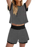 Striped Chic: Plus Size Top & Shorts Set THRIXINE