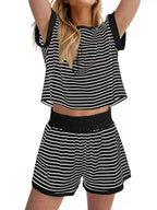 Striped Chic: Plus Size Top & Shorts Set THRIXINE