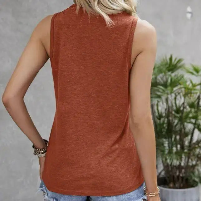 Women's Round Neck Simple Plant Print Versatile Fashion Vacation Style Vest Top - SJB-DIAMOND ELITES