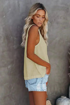 Button Textured Cotton Tank Top - SJB-DIAMOND ELITES