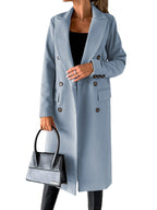 Double Breasted Lapel Coat Winter Fashion Solid Slim Long Jacket Long Sleeve Tops Womens Clothing