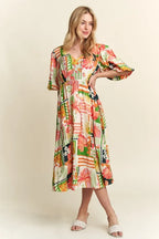 New Summer Floral V-Neck Puff Sleeve Midi Dress For Women – Feminine, Charming, Elegant, Eye-Catching, Perfect for Any Occasion