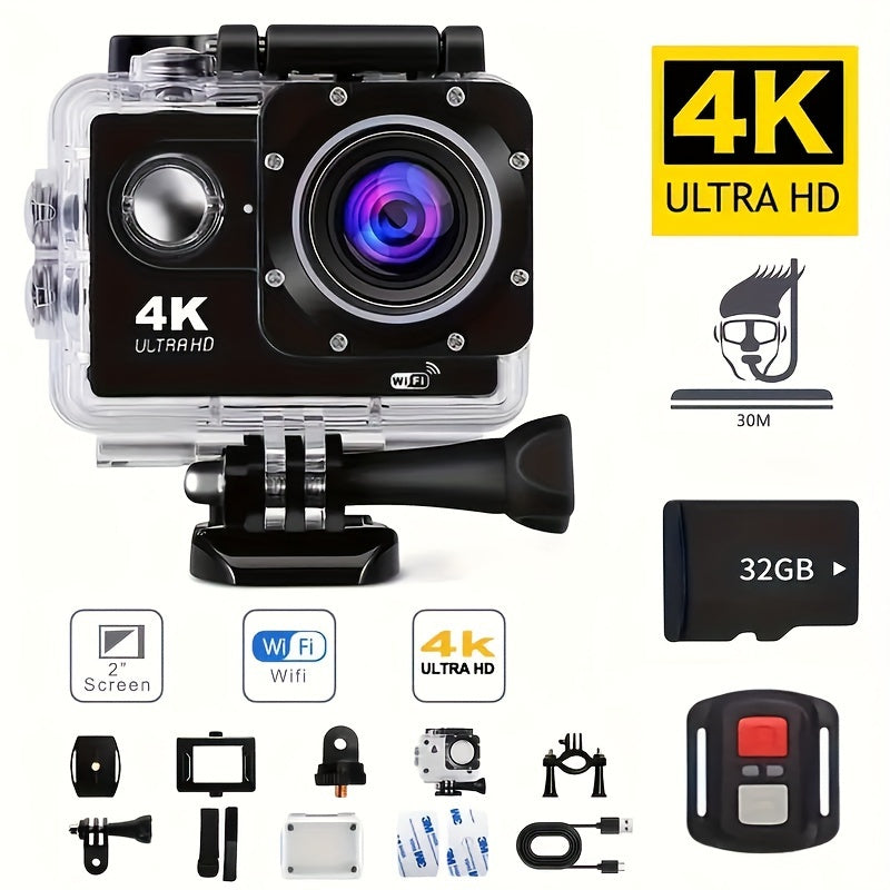 Action Camera 4K30fps with 32G Memory Card, HD Camera 131ft Underwater Cameras 20MP Pre-recording WiFi Camera 170° Remote Control Sports Cameras with Helmet Mount Accessories Kits, The Ideal Gift for Friends And Family Lootquake LLC