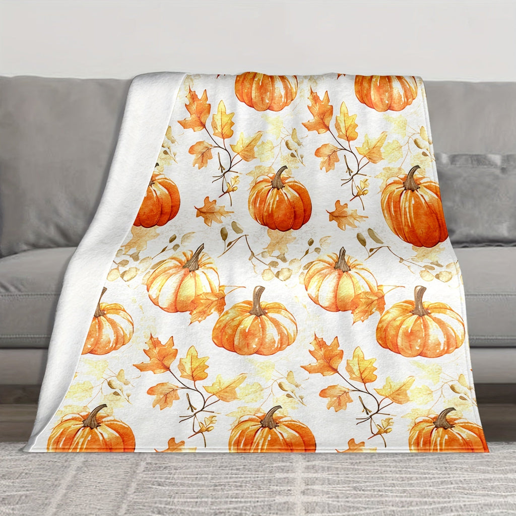 Cozy Flannel Thanksgiving Blanket - Rustic Pumpkin & Maple Leaf Design, Soft Orange Throw for Sofa, Bedroom, Camping - Perfect Fall Decor Gift Lootquake LLC