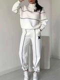 Full Size Striped Quarter Zip Top and Pants Set Plus Size THRIXINE